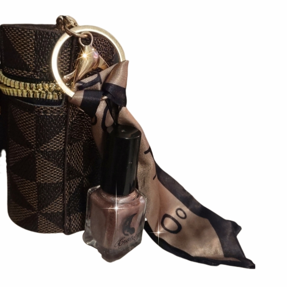 Brown Bag Hook Lipstick Case Keychain Bag Charm   with Scarf Accent - Picture 6 of 16
